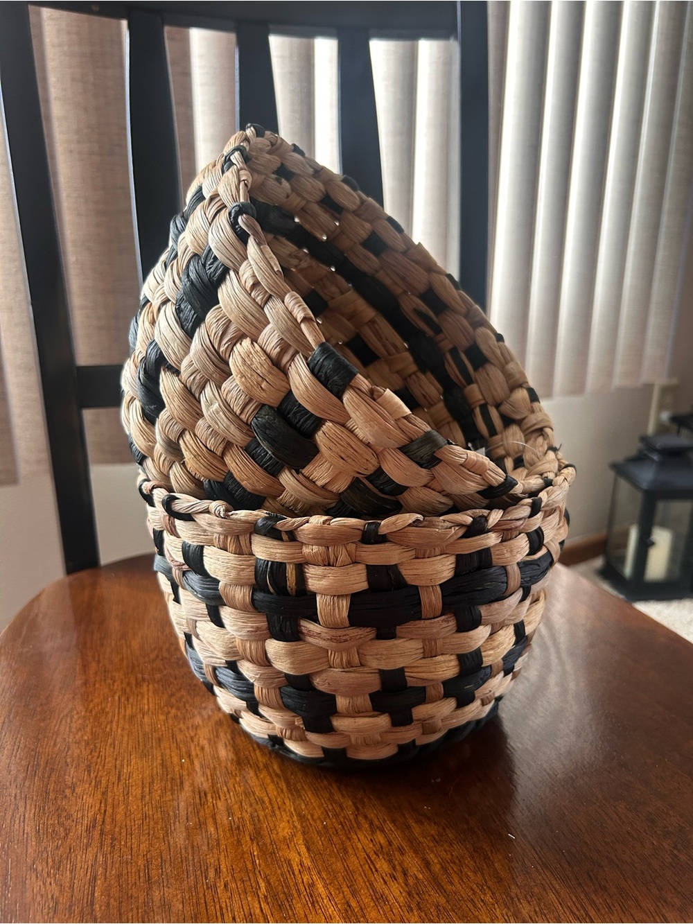 Handwoven Natural and Black Decorative Storage Baskets - Set of 2